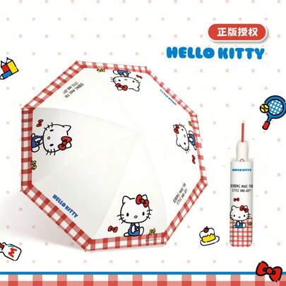 SANRIO مظلة شمسية أوتوماتيكية قابلة للطي بتصميم قطة كيتي قلب كرتونية لطيفة للبنات، مرخصة رسمياً من 3/Lio
