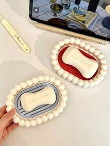 1pc Multi‑Color Bubble Edge Soap Dish With Foaming Net, Sweet Silicone Oval With Drain Hole Design, Quick‑Drying Storage Make Up Storage Organiser Bathroom Accessory, For Shower Room Vanity Countertop Daily Use All‑Season Household Decor - Multiple Styles - View 4