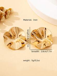 1pair 18K Gold-Plated Asymmetrical Circle Shaped Silver Earrings Metal Jewelry - Earrings - View 4