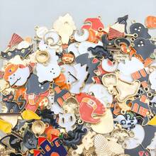 10/20/30/50/100pcs Random Mixed Halloween Enamel Charms Pumpkin Ghost Witch Bat Alloy Pendant For DIY Bracelet Necklace Jewelry Making Findings - Multicolor - View 6