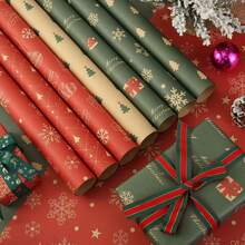 Giấy gói quà Giáng sinh 14/7/1 miếng, họa tiết hỗn hợp hươu, bông tuyết, cây thông Noel, vật liệu trang trí giấy gói hộp quà thủ công cho ngày lễ - Xem 2