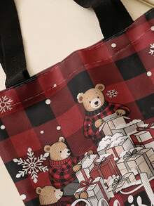 1pc Christmas Plaid Print Print Shoulder Tote,Large Capacity For Books,Groceries & Daily Beach Travel School Use.For Students, Great Daily Bag Or Gift - Red - View 7