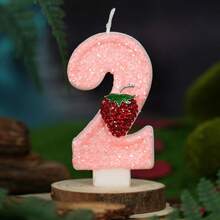 1pc Handmade Pink Glitter Number Birthday Candle With Rhinestone Raspberry Fruit Decoration, 0-9 Number Cake Topper, Sweet Cute Girl Birthday Baby Shower Fruit Theme Party Dessert Table Celebration Supplies - Pink Strawberry - View 22