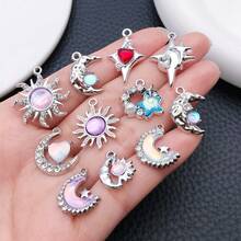5/10/20pcs Silvery Plated Celestial Rhinestone Charms Sun Moon Star Heart Alloy Pendant For DIY Bracelet Necklace Earring Jewelry Making Findings - Multicolor - View 3