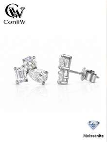 ConiiW 一對 925 純銀 2.4 克拉莫桑石多切面混色石耳釘,適合女性,精緻獨特,適合日常配戴 - 銀色 - 查看 2