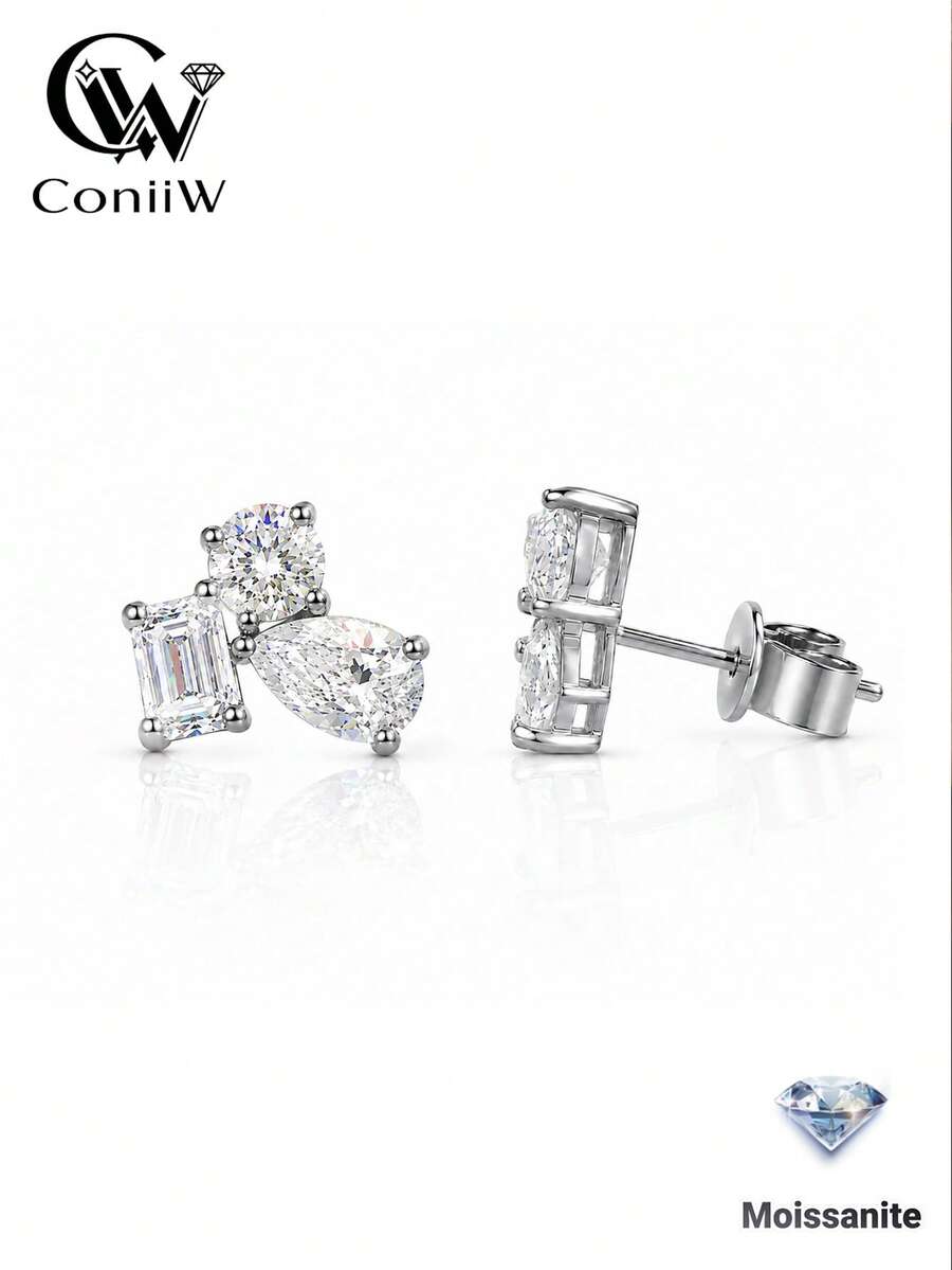 ConiiW 一對 925 純銀 2.4 克拉莫桑石多切面混色石耳釘，適合女性，精緻獨特，適合日常配戴