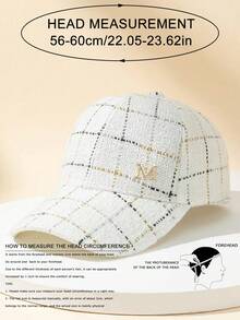 1pc Women's Fine Glitter Line Plaid M Baseball Cap, Sun Protection Duck Bill Hat For Commuting, Street, Travel, Hiking, Fishing, Driver And Gift - White - View 6