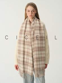 1pc Women's Vintage Fashionable Dual-Color Plaid Casual Versatile Polyester Scarf, Warm For Autumn/Winter Daily Wear - Khaki - View 10
