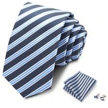 AlanKing Men's Striped Tie, Pocket Square And Cufflinks 3-Piece Set, Versatile Fashion Accessory For Business, Party, Banquet And Casual Outings - Multicolor - View 13