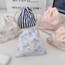 (刺繡客製) 1件/組可愛粉色蝴蝶結印花旅行護膚抽繩收納袋，化妝包，內衣衣物收納袋，衛生棉收納袋，短途旅行必需品，旅行收納盒套裝，收納方塊套裝，行李收納袋套裝，學校用品，大學宿舍必需品 - 淺藍色 - 查看 4