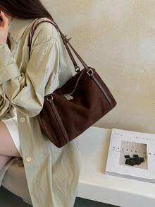 Women's Shoulder Tote Bag, Large Capacity Matte PU, Fashion Elegant Minimalist, Suitable For Shopping And Commuting, Coffee Color - Coffee - View 4
