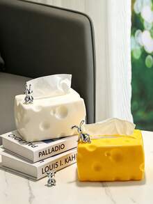 1pc Creative Cheese‑Shaped Tissue Box With Silver Bear Ornament, Plastic Decorative Napkin Holder, Cute Desktop Tissue Dispenser For Living Room Coffee Table Bedroom Home Tabletop Decor Tissue Box Tissue Box Holder - Multicolor - View 5
