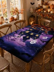 1pc Wrinkle-Resistant Rectangular Halloween Theme Elastic Tablecloth, Pumpkin Bat Ghost Halloween Print Tablecloth, Reusable Party Tablecloth, Suitable For Outdoor Patio Dinner, Halloween Garden Party, Outdoor Autumn Holiday Decor - A - View 13