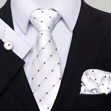 AlanKing 3pcs Men's Striped & Polka Dot Tie, Pocket Square, Cufflinks Set, Suitable For Business, Work, Family Gatherings - Color Mixing - View 14