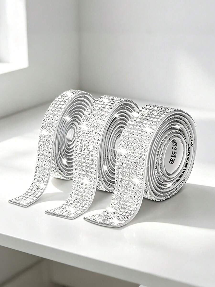 3 cuộn dải trang trí đính đá DIY tự dính, dải dán đá trang trí kim cương lấp lánh, phù hợp cho đồ thủ công, trang trí đám cưới và tiệc, cũng như trang trí gương, ô tô và điện thoại
