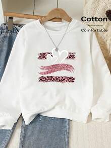 Women's Crew Neck Sweatshirt, Travel Pullover, Cotton Top, Women's Autumn/Winter Basic Sweatshirt - White - View 11