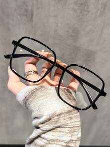 1 Pair Academy Style Fashion Casual Large Frame Slimming Black Square Frame Decorative Glasses - Black - View 1