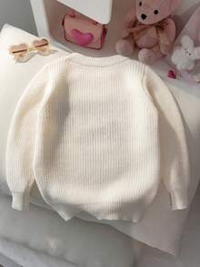 Girls Cute English Letter Embroidered Sweater, Round Neck Knit Pullover, Suitable For Daily Casual Wear In Spring, Autumn And Winter - Apricot - View 2