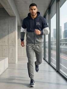 Men Hoodie Co-Ords - Navy Blue - View 4
