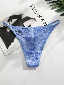 3pcs Plus Size Women Sexy Lace Thong Panties, Low Waist T-Back Comfortable Romantic Underwear - Multicolor - View 4
