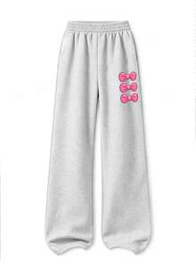 2pcs/Set Girls' Crew Neck Sweatshirt And Wide Leg Pants Outfit, Bow & Kitten Print Crew Neck Sweatshirt + Wide Leg Pants Matching Set, Suitable For Autumn/Winter Daily Wear - Multicolor - View 8