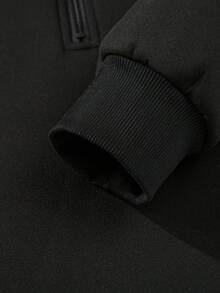 Sweatshirt Pria Kasual Minimalis Serbaguna Musim Gugur/Dingin dengan Lapisan Termal dan Resleting Setengah, Cocok untuk Perjalanan dan Bepergian Sehari-hari - Hitam - View 5