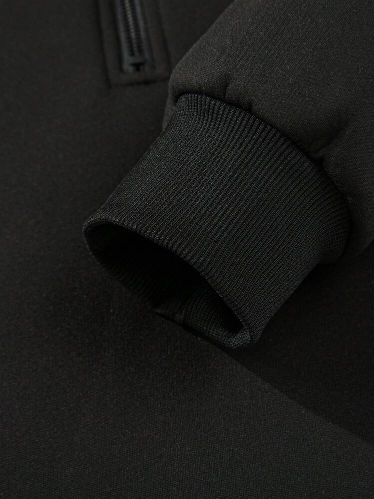 Men's Autumn/Winter Casual Minimalist Versatile Thermal Lined Half-Zip Sweatshirt, Suitable For Daily Commute And Travel - Black - View 5