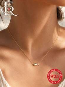EleRunis 1PC 925 Sterling Silver Dainty Tiny Gold Fish Pendant Necklace Layering Necklace Minimalist Animal Necklace Design Birthday Gift Fish Jewelry Gift - Gold - View 5