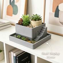 Mini Wetland Planter Dual-Use Amphibious Plant Container, Desktop Potted Plant Office Windowsill Decor, Bedroom Shelf Succulent Greenery Storage Pot - Flower Pot - View 6