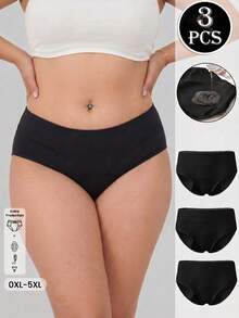 3件組大尺碼生理期內褲 0XL-5XL 高腰舒適內褲 日常穿著防護 - 黑色 - 查看 1