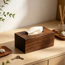 1pc Minimalist Nordic Style Rectangular Flip Cover Walnut Wood Napkin Box, Natural Wood Grain Solid Color Long Square Tissue Storage Box For Living Room, Smooth Tissue Slot, Dressing Table Tissue Holder, Home Daily Use, Housewarming Gift, Christmas Gift, All Season - Coffee Brown - View 3