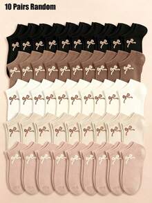 5/10/20 pares de calcetines aleatorios para mujer, calcetines de tobillo con detalle de lazo lindo, accesorios casuales diarios para otoño y regalos de vuelta a la escuela para mujeres - Multicolor - Ver 9