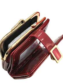 Women's Short Fashion Crocodile Embossed PU Snap Wallet, Multi-Function Coin Purse & ID Card Holder, Minimalist Lightweight Compact Exquisite Portable, Suitable As Holiday Gift - Red - View 3
