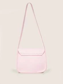 1pc New Floral Sweetheart Mini Square Bag With Flower Decoration, Dreamy Cute One Shoulder Handbag - Pink - View 3