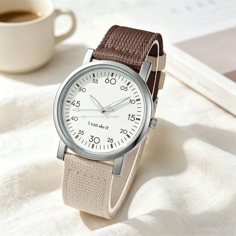 Plastic Case Canvas Strap Women's Quartz Wristwatch, Minimalist Fashion Fresh Neutral Wristwatch, Academic Style - Mouldless - View 9