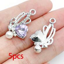5/20pcs Silvery Plated Purple Rhinestone Charms Dolphin Shell Star Heart Butterfly Owl Pendant For DIY Necklace Earring Jewelry Making Findings - Mauve Purple - View 21
