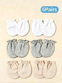 6/4/1 Pair Solid Color Newborn Baby Gloves, All-Season Anti-Scratch Infant Accessories, Soft And Skin-Friendly, Full Finger Design, Suitable For Baby Boys - Multicolor - View 5