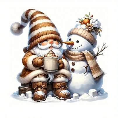 1/2/3pcs Handheld Hot Chocolate Christmas Gnome Snowman Heat Transfer Iron-On Stickers, Winter Dwarf Snowman Iron-On Patches For DIY Decoration Of T-Shirts, Sweatshirts, Pillows, Tote Bags