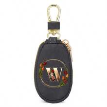 Floral Wreath Letter A-Z Car Key Holder, Mini Car Key Storage Bag, PU Leather Keychain Wallet, Zipper Pouch, Car Key Organizer, Car Keychain, Unisex Gift - Multicolor - View 39