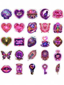50Pcs Neon Positive Affirmation Stickers, Holographic Cosmic Art, Motivational Quote & Crystal Motif, Waterproof Vinyl Stickers, For Water Bottle, Laptop, Journal Scrapbook Decor - Multicolor - View 7