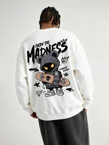 Men's Fashion Creative Design Printed Graphic Sports Casual Commute Versatile Long Sleeve Slim Fit Crew Neck Sweatshirt - White - View 1