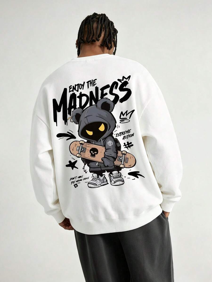 Men's Fashion Creative Design Printed Graphic Sports Casual Commute Versatile Long Sleeve Slim Fit Crew Neck Sweatshirt - White - View 1