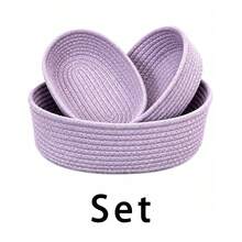 1pc/3pcs Light Luxury Minimalist Style Purple Woven Storage Baskets, Home Organizing Baskets, Multifunctional Classified Storage Baskets. Suitable For Cosmetics, Snacks, Underwear Storage, Bedroom, Living Room, Dressing Table, Entrance Decoration - Mauve Purple - View 7