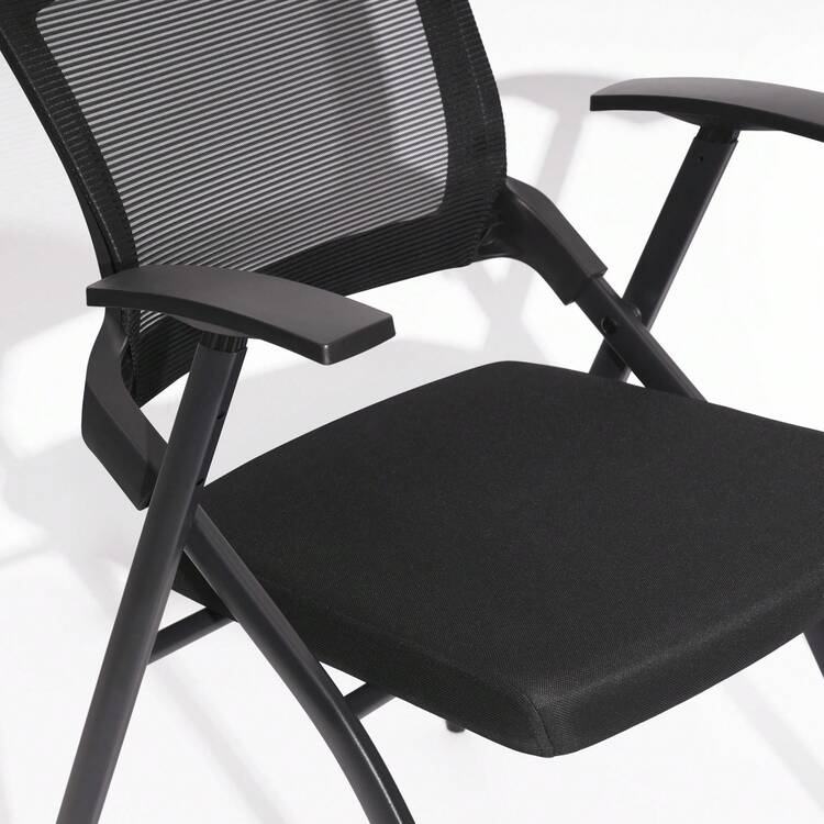 Folding Office Chair With Armrests, Mesh Conference Chair For Meeting Room - Black - No Tabletop - View 6