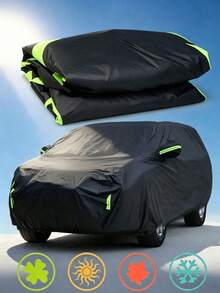 All-Black 190T Silver Car Cover, Made Of Polyester Fiber With Reflective Stripes And Windproof Strap, All-Weather Sun Protection, UV Protection, Dustproof, Frostproof, Snowproof, Suitable For All Seasons, All Car Models. SUV Car Cover, Car Sun Shade, Silver Coating, Waterproof, Sunproof, Dustproof, Cold-Resistant Outdoor Full Car Cover, Provides Ultimate Protection, Car Accessories. National Day Gift, Halloween Gift, Christmas Gift - Black - View 7