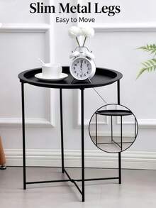 Nordic Style Round Iron Metal Side Table, Detachable Nightstand Cabinet, Folding Round Decorative Table, Modern Minimalist Small Coffee Table With Foldable Table Legs, Suitable For Living Room And Bedroom, Outdoor Garden Side Coffee Table - Multicolor - View 6