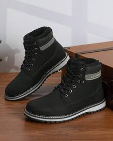 LANGDU Mens Winter Boots Walking Warm Snow Boot - Black - View 2