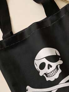 1pc One‑Eyed Skeleton Print Shoulder Tote,Large Capacity For Books,Groceries&Daily Beach Travel School Use.For Students&Women,Great Daily Bag Or Gift - Multicolor - View 6