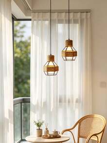 1pc Iron Frame Hemp Rope Woven Lampshade Industrial Bohemian Vintage Pendant Light/Table Lamp/Floor Lamp/Bedroom Lamp Replacement Shell Restaurant B&B Lighting Accessories Halloween/Christmas Home Decor - Semicircle - View 3