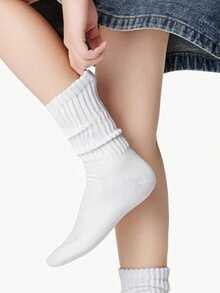 1/3/6 Pairs Women's White Fashion Bubble Scrunch Yoga Socks, Mid-Calf Socks, Sports Socks, Sweat-Absorbent Breathable Comfortable, Classic, Knee-High, Casual Tight Calf Socks, Women's Socks, Suitable For Daily, Sports, Pilates, Back To School, All Seasons - White - View 4